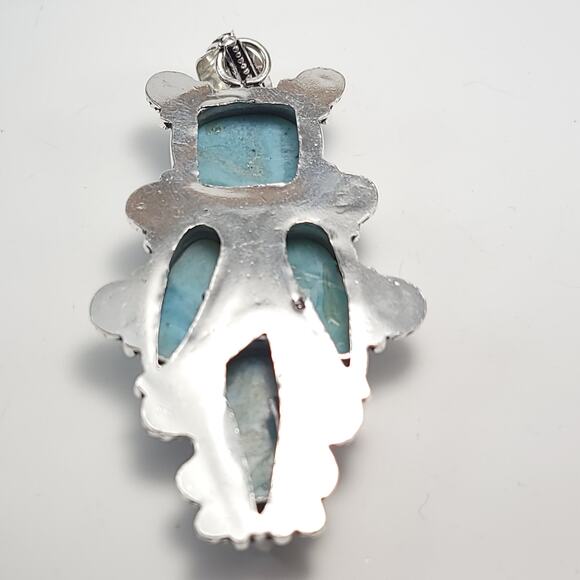 Grand Larimar Quartet Silver Pendant (2.5") with 18" Necklace - Picture 8 of 12